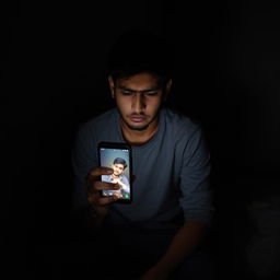 A young man named Asif sits alone in a dimly lit room, looking at his mobile phone, displaying suggestive imagery
