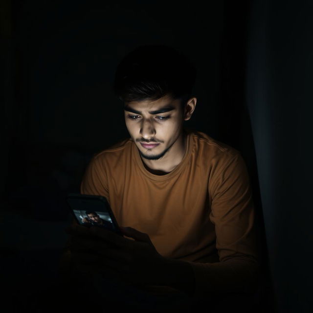 A young man named Asif sits alone in a dimly lit room, looking at his mobile phone, displaying suggestive imagery