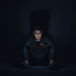 A young man named Asif sitting alone in a dimly lit room, looking at his mobile phone with a distressed expression