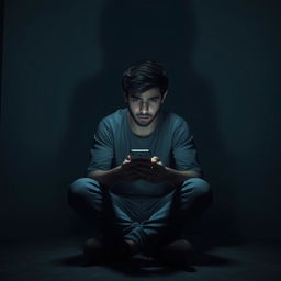 A young man named Asif sitting alone in a dimly lit room, looking at his mobile phone with a distressed expression