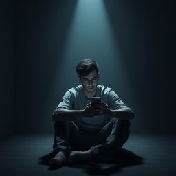 A young man named Asif sitting alone in a dimly lit room, looking at his mobile phone with a distressed expression