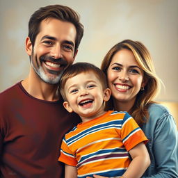 An oil painting depicting a joyful family portrait