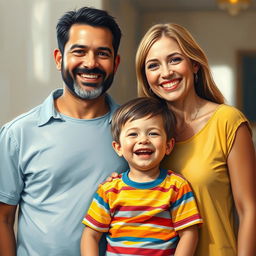 An oil painting depicting a joyful family portrait