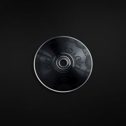 A dark silver DVD resting against a sleek, black background, showcasing a modern and cool aesthetic design