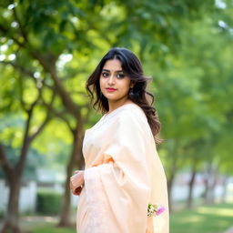 A young woman gracefully draped in a simple yet elegant saree, showcasing her beauty
