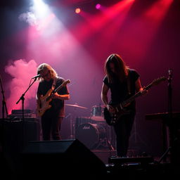 An evocative visual representation of a music scene depicting the essence of art rock, alternative rock, slow rock, and experimental rock