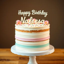 A beautifully decorated cake featuring clean lines and pastel colors