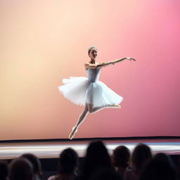 A captivating scene of a dancer performing an elegant ballet routine on a beautifully lit stage