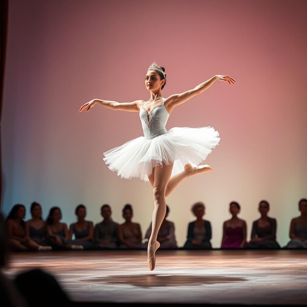 A captivating scene of a dancer performing an elegant ballet routine on a beautifully lit stage