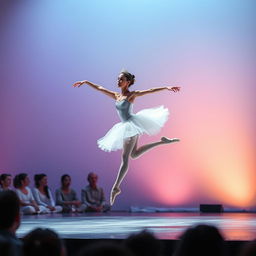 A captivating scene of a dancer performing an elegant ballet routine on a beautifully lit stage
