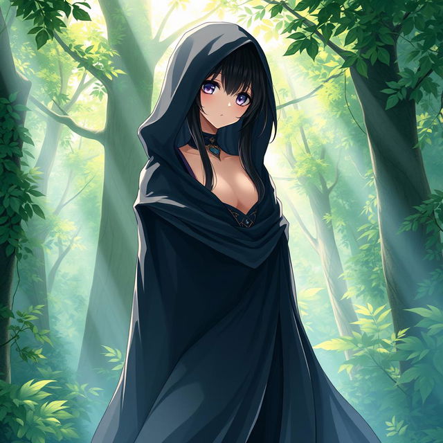 A light novel cover featuring a tall, feminine femboy character with black hair and striking amethyst eyes