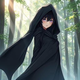 A light novel cover depicting a tall, feminine femboy character with elegant features, black hair cascading down, and captivating amethyst eyes