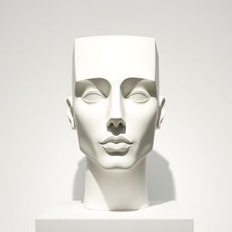 A modern sculpture of a portrait composed of minimal cubes, showcasing a stylized human face with geometric features and a smooth finish