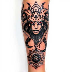 A tattoo design featuring Medusa, merging with mandala elements