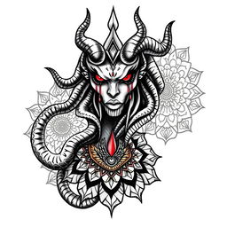 A tattoo design featuring Medusa, merging with mandala elements
