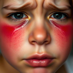 A close-up of a crying face, featuring tears streaming down the cheeks