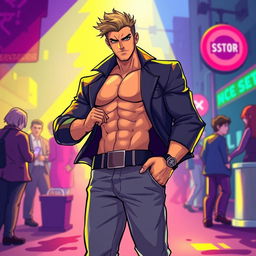 A stylized, artistic representation of confidence and allure, featuring a prominent male figure exuding charisma and charm