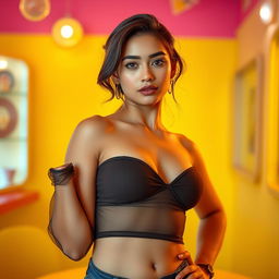 A young woman with fair skin, posing confidently in an artistic and tasteful manner, showcasing her beauty and confidence