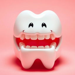 A vibrant and cheerful scene featuring a set of healthy, white teeth shining brightly, with a coral pink background that has a soft gradient effect