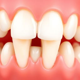 A close-up image of healthy, realistic teeth with a natural appearance, displayed against a soft coral pink background