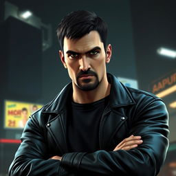 A detailed image of Razor Callahan from *Need for Speed: Most Wanted* (2005), portrayed as a tough, charismatic street racer with a smug attitude