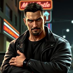 A detailed image of Razor Callahan from *Need for Speed: Most Wanted* (2005), portrayed as a tough, charismatic street racer with a smug attitude