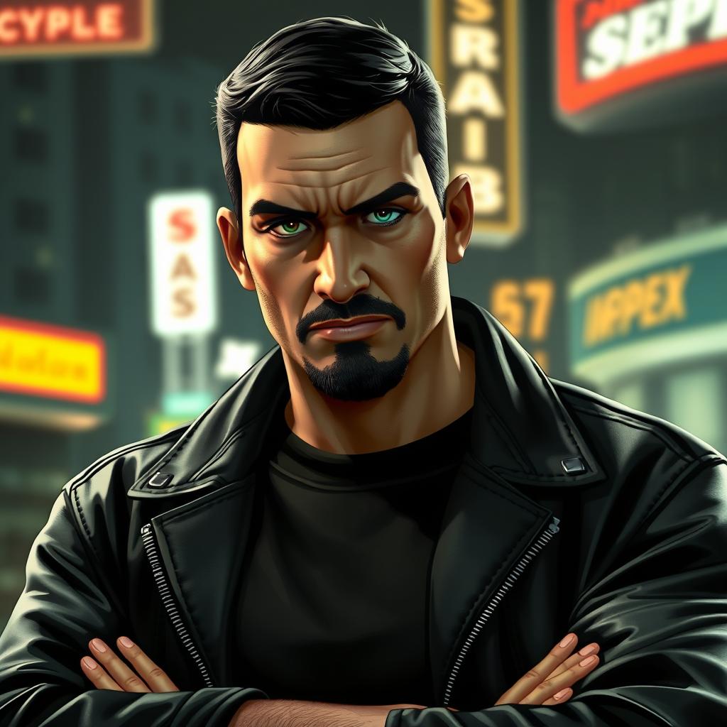 A detailed image of Razor Callahan from *Need for Speed: Most Wanted* (2005), portrayed as a tough, charismatic street racer with a smug attitude
