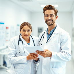 A stylish and modern portrait of a married couple who are both doctors