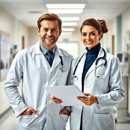 A stylish and modern portrait of a married couple who are both doctors