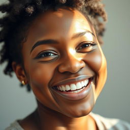 A portrait of a person with a joyful expression of gratitude, featuring a warm smile and bright, shining eyes that convey deep appreciation