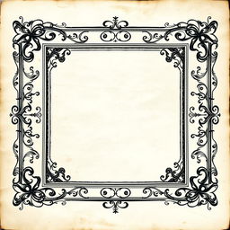 An ancient-looking page template that features a white background adorned with elaborate black rules and borders, reminiscent of medieval manuscripts