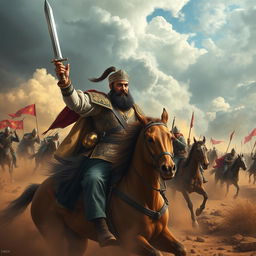 Nader Shah Afshar, the Shah of Iran, leading a fierce battle against Afghan soldiers on the battlefield