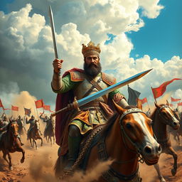 Nader Shah Afshar, the Shah of Iran, leading a fierce battle against Afghan soldiers on the battlefield