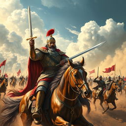 Nader Shah Afshar, the Shah of Iran, leading a fierce battle against Afghan soldiers on the battlefield