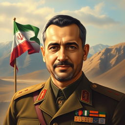 A tribute portrait of martyr Mohammad Sadooghi, showcasing his dignified face with a radiant expression
