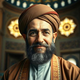A respectful and dedicated portrait of martyr Sheikh Mohammad Sadooghi, featuring him in traditional clerical attire with a turban, symbolizing his religious leadership