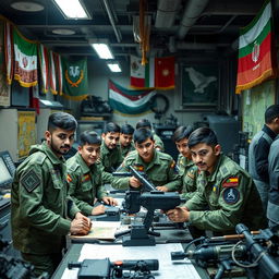 A group of young Iranian Basij members working inside a military base