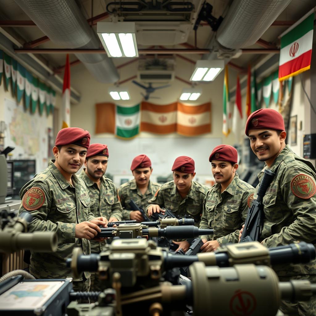 A group of young Iranian Basij members working inside a military base