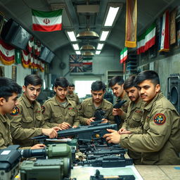 A group of young Iranian Basij members working inside a military base