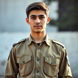 A portrait of a young Iranian Basij member standing confidently