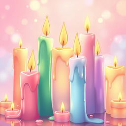 A vibrant illustration of colorful candles with an anime-inspired cover design