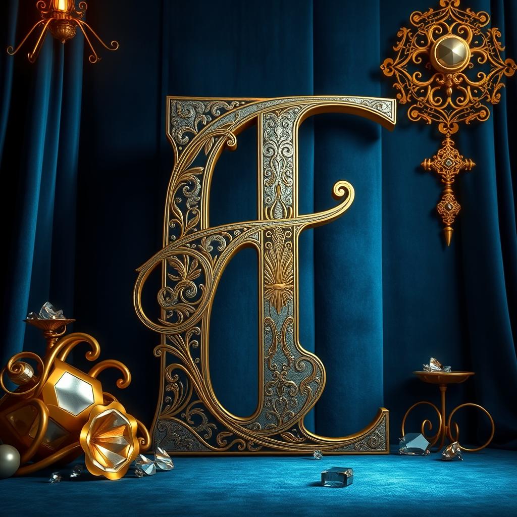 An impressive, large-scale illustration of a stylized letter 'E' dominating the scene