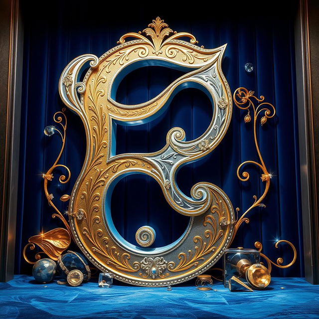 An impressive, large-scale illustration of a stylized letter 'E' dominating the scene