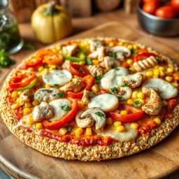 A delicious pizza made with a golden-brown brown rice crust, topped with melting mozzarella cheese