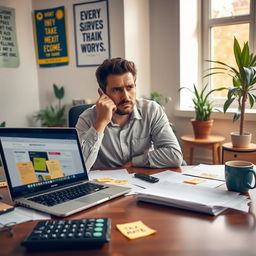 A person sitting at a desk, deep in thought as they contemplate the process of registering a business