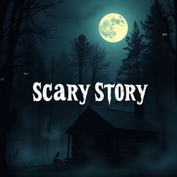 A chilling and atmospheric YouTube banner for a scary story channel, featuring a dark, misty forest at twilight with ominous shadows and faintly glowing eyes peering from the trees