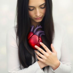 A serene woman with long, black hair, her eyes gently closed, conveying a sense of peace and introspection