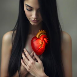 A serene woman with long, black hair, her eyes gently closed, conveying a sense of peace and introspection