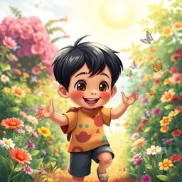 A charming young boy named Kavee, full of joy and curiosity