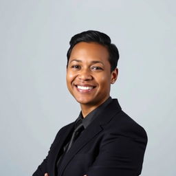 A professional profile picture of a confident and approachable individual, smiling softly